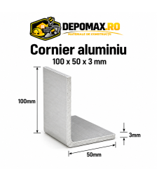 Cornier aluminiu 100 x 50 x 3 mm, 6 metri (EN AW-6060)